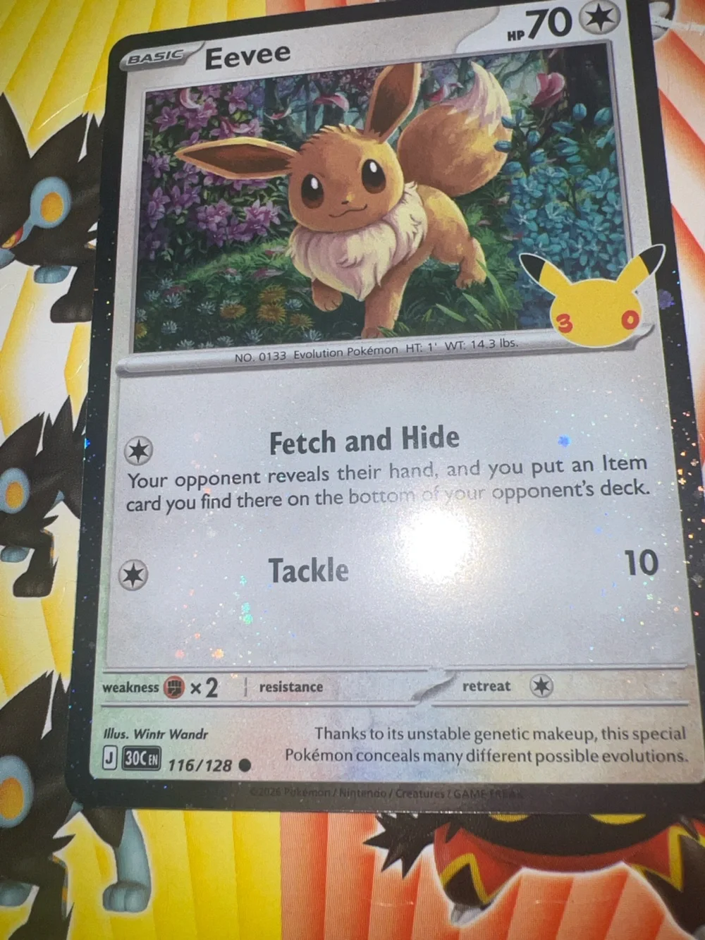 Pokemon Eevee Holographic Card - Brown, Yellow, Green, Purple